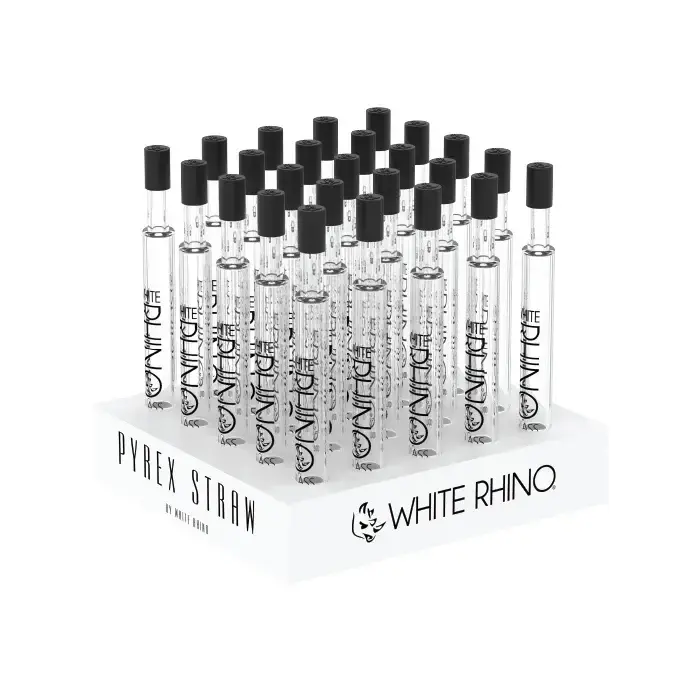 [10104-02] WHITE RHINO PYREX DAB STRAW WITH SILICONE CAP - 25 COUNT DISPLAY (Design 2)