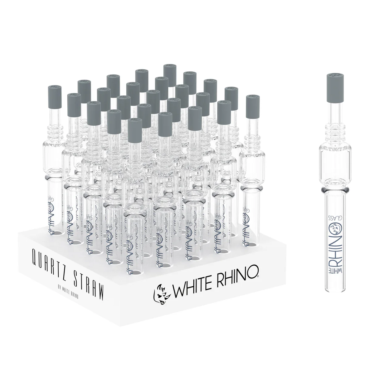 WHITE RHINO QUARTZ V4 DAB STRAW WITH SILICONE CAP - 25 COUNT DISPLAY