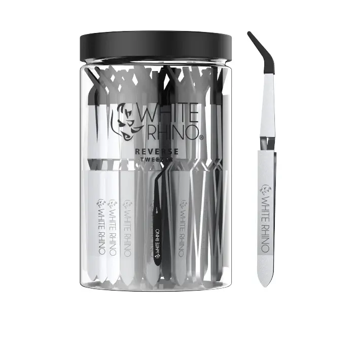 WHITE RHINO REVERSE TWEEZER WITH SILICONE CAP - 30 COUNT JAR