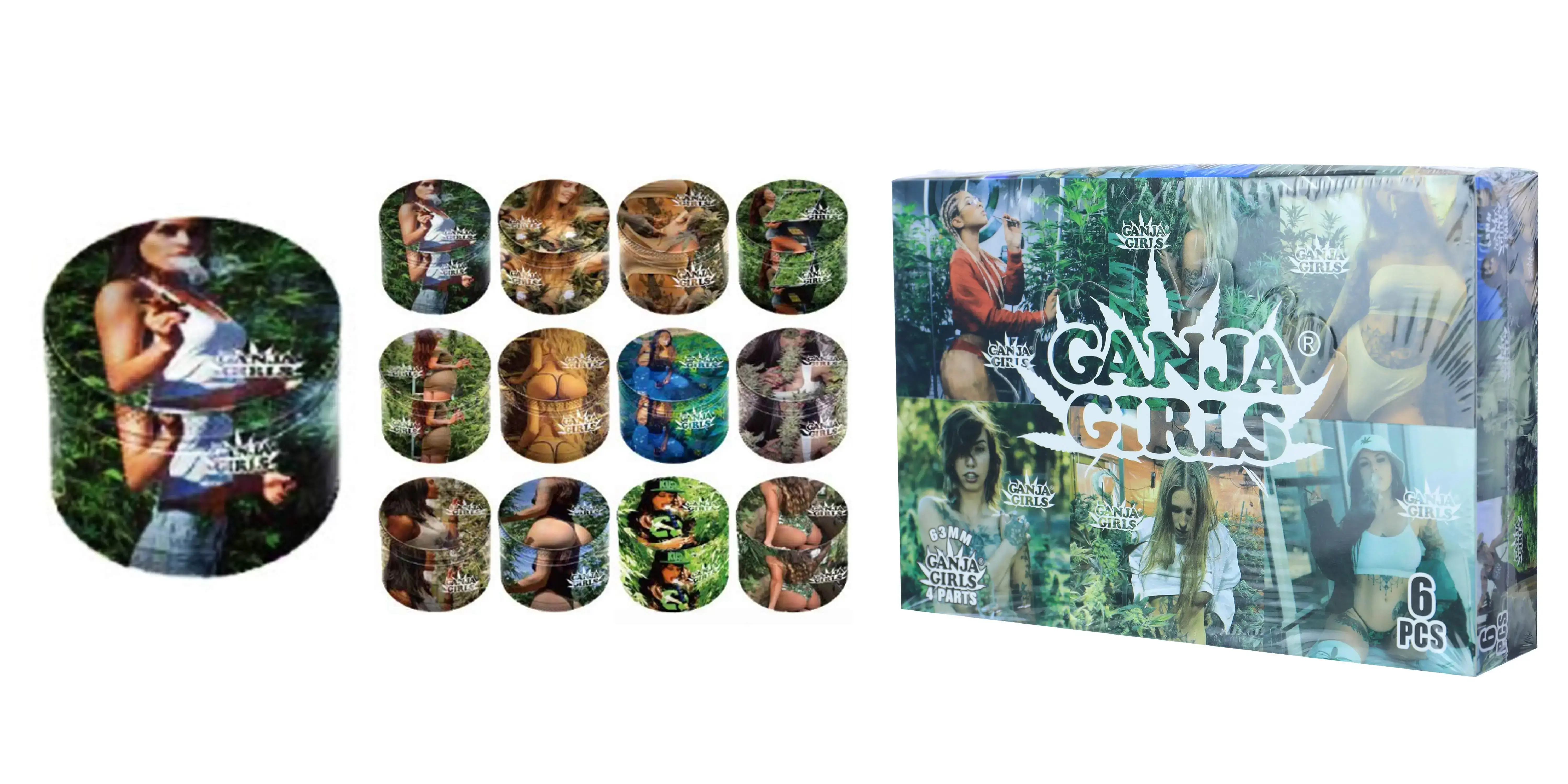 [T-1377-05] Clover Grinder Zinc Alloy  4 Part 6PC Display (GX-2390 60*42MM)