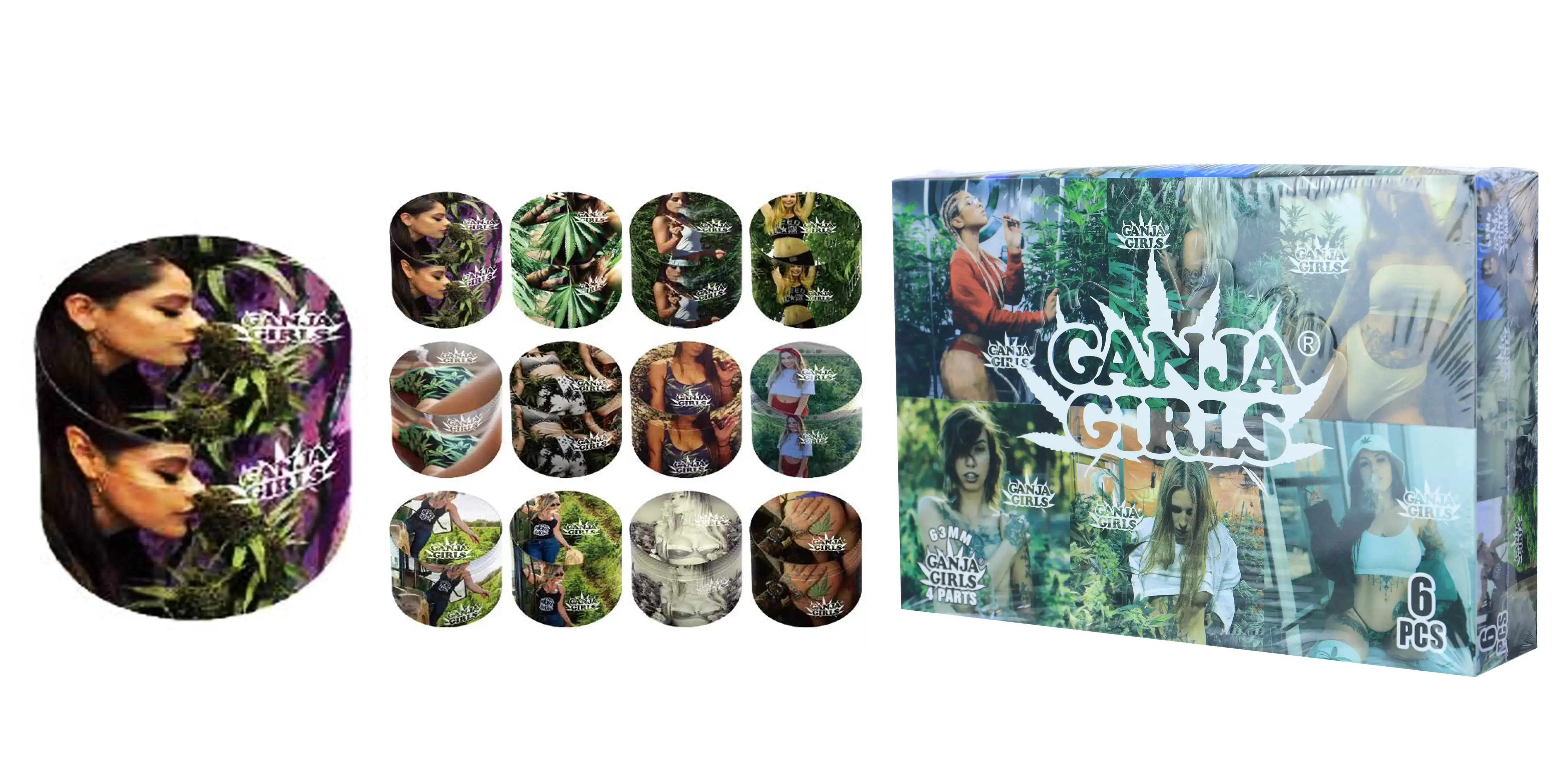 [T-1377-06] Clover Grinder Zinc Alloy  4 Part 6PC Display (GX-2391 63*42MM)