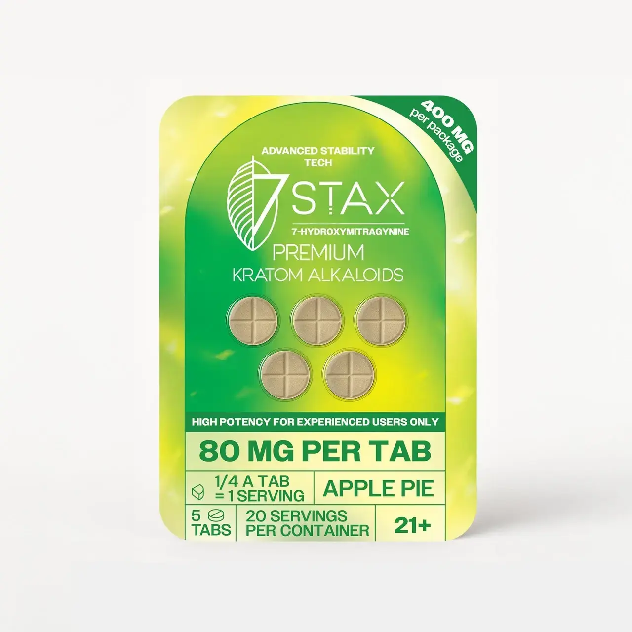[10010-06] 7Stax Premium 7-OH Kratom Alkaloid Tablets 80MG Per Tablet (400mg – 5 Count) (Blueberry Pie)