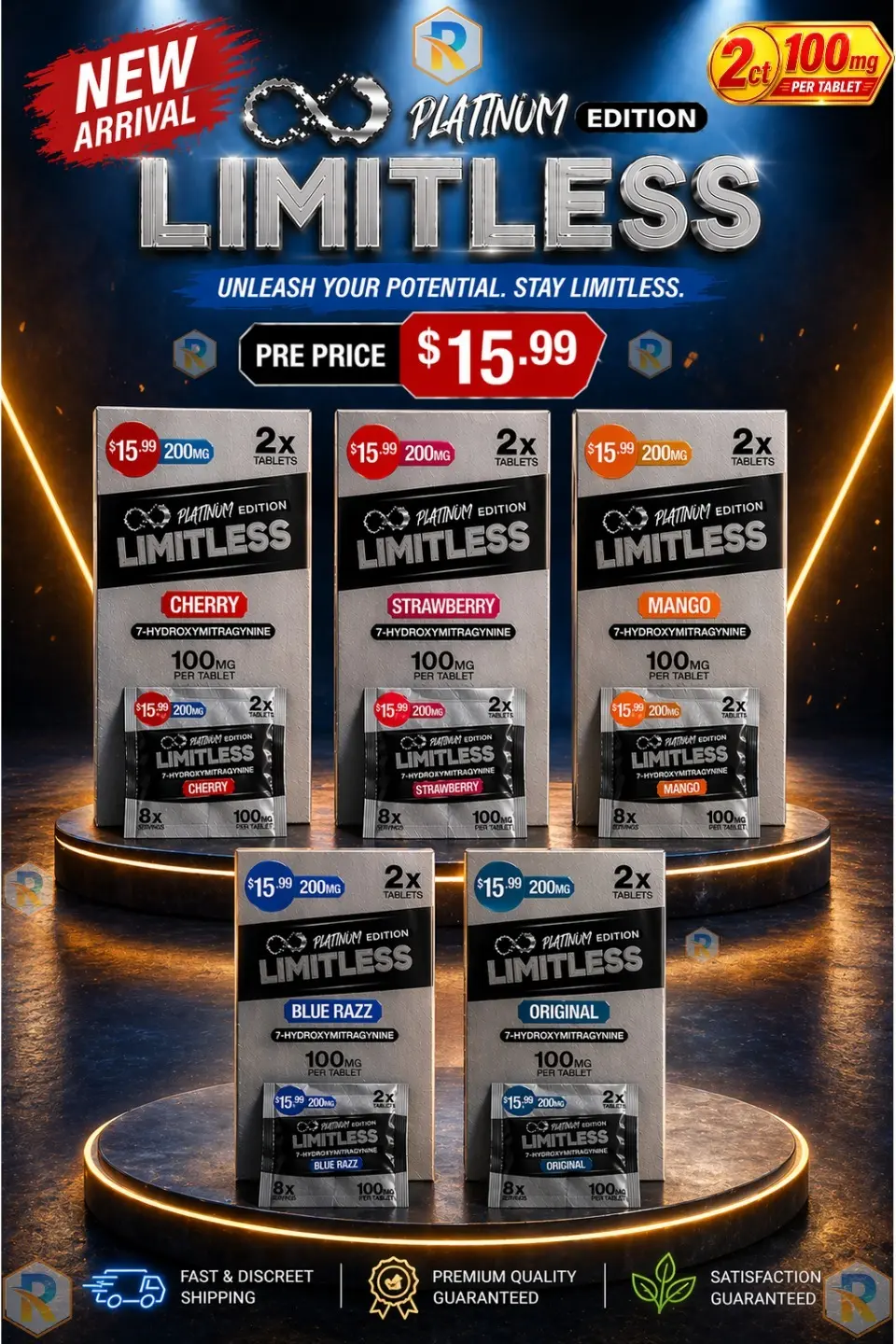 [A-0015-01] LIMITLESS PLATINUM 100MG 2ct $15.99 (Strawberry)