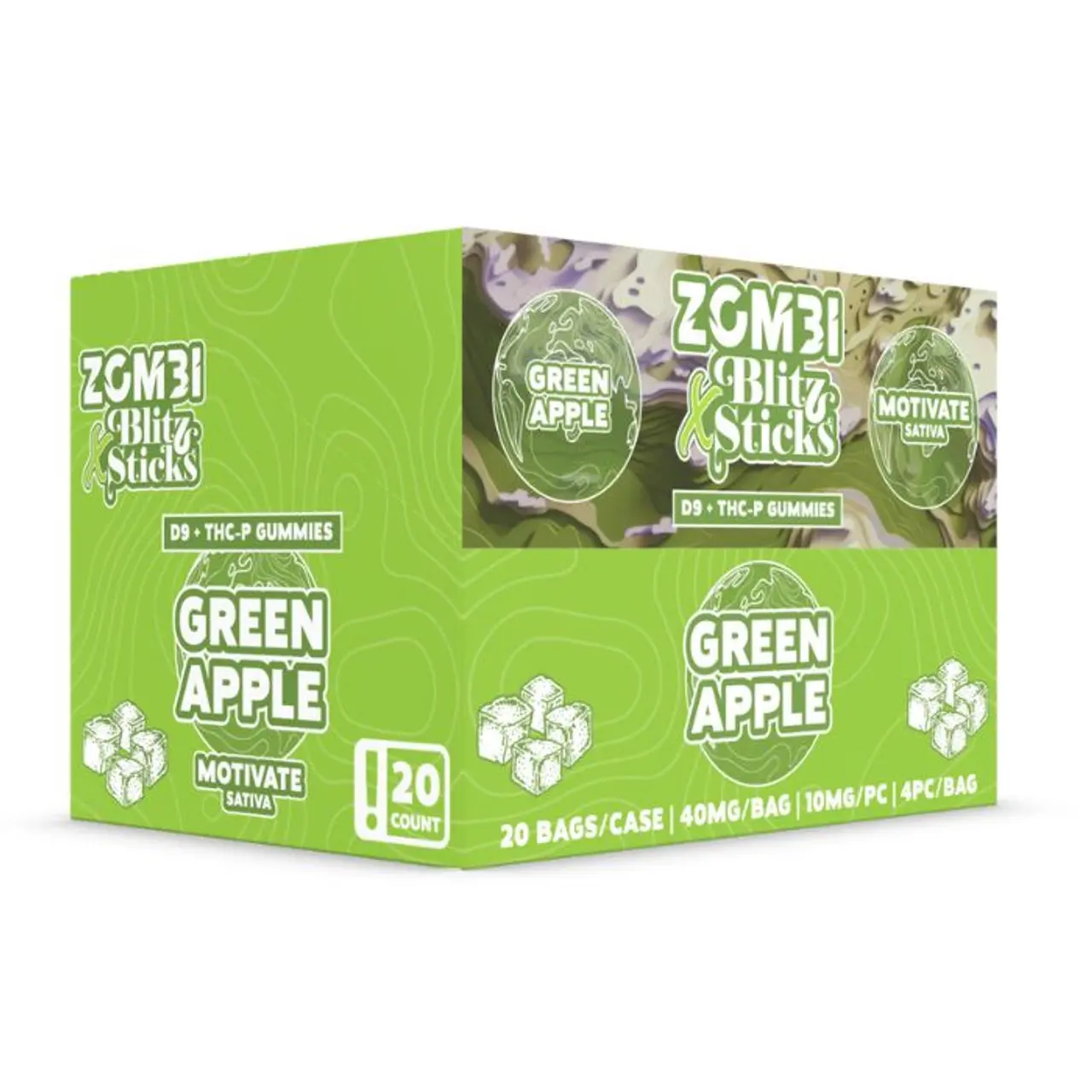 ZOMBI BLITZ STICKS D9+THC-P GUMMIES 4PC BAG 20PK DISPLAY