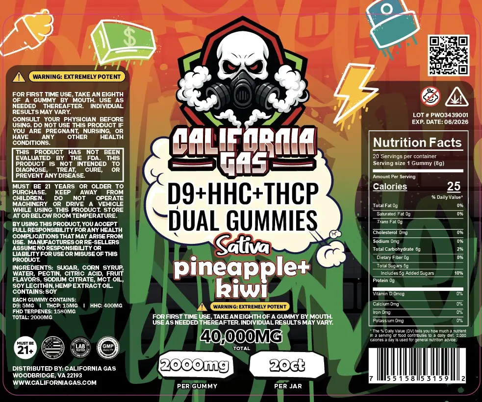 CALIFORNIA GAS DUAL GUMMIES D9+HHC+THCP 40,000MG