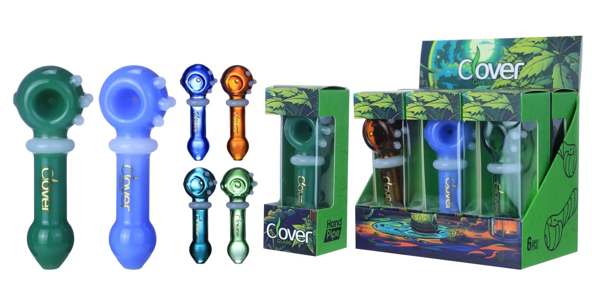 Clover Glass Hand Pipe 4.5 Inch Display 6PK