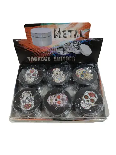 [Q-4934] Grinder Zinc 63MM Print on Lid Skull-1 6PK