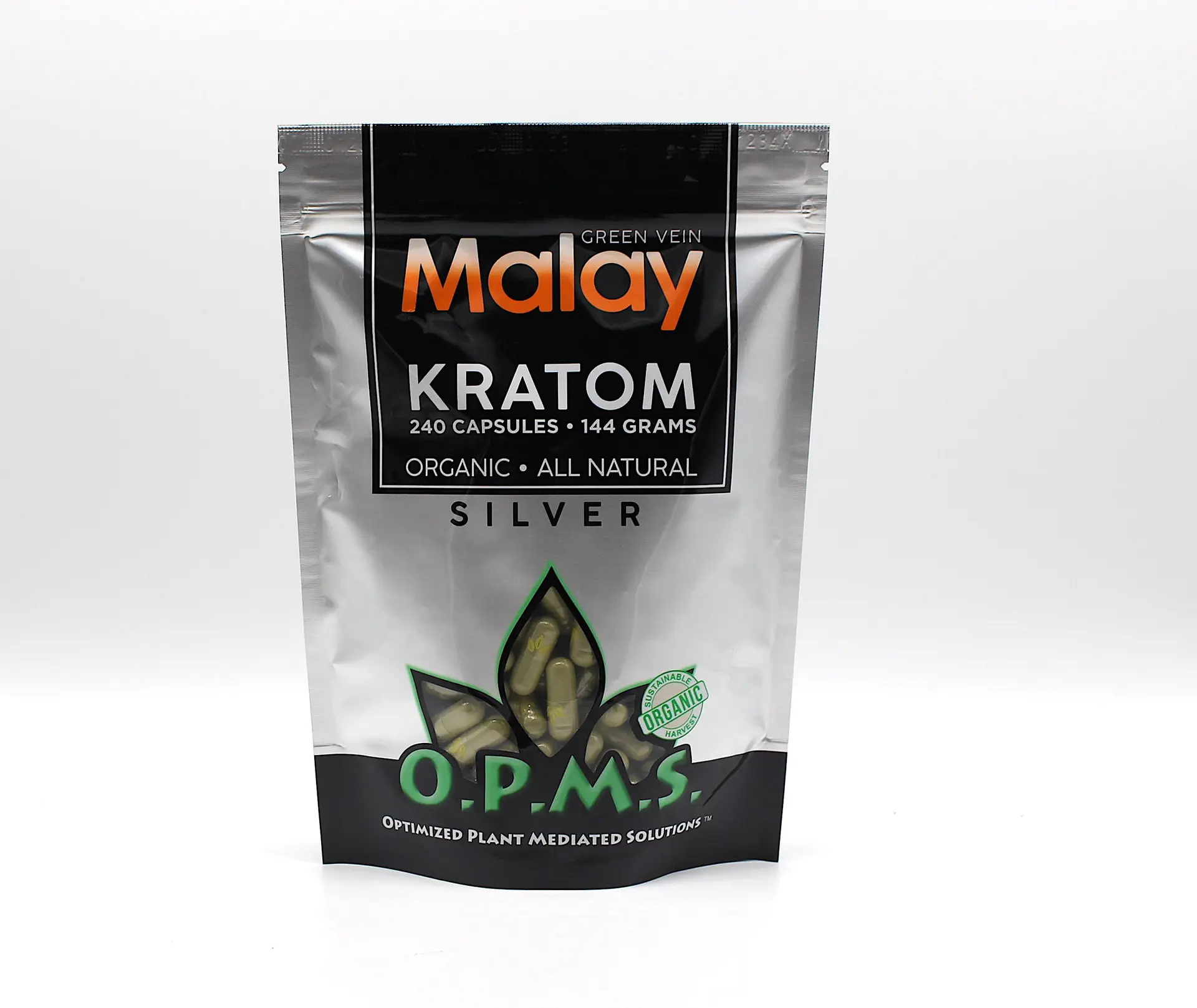 [Q-3026] OPMS SILVER - GREEN VEIN MALAY 144G 240 CAPS KRATOM
