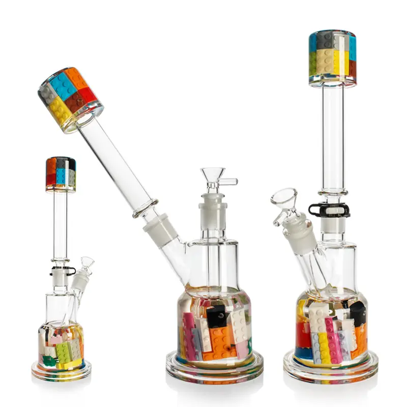 [Q-4662] WATER PIPE 13.5" TWO WAY STRAIGHT PIPE WITH LEGO DECORATION INSIDE