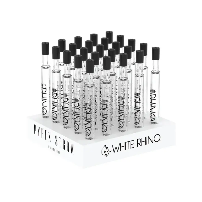 WHITE RHINO PYREX DAB STRAW WITH SILICONE CAP - 25 COUNT DISPLAY