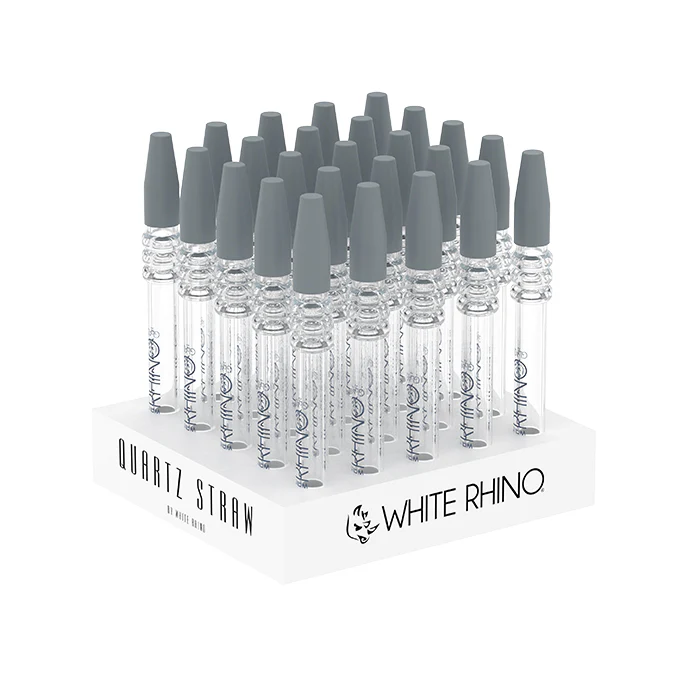 [Q-4861] WHITE RHINO QUARTZ V2 DAB STRAW WITH SILICONE CAP - 25 COUNT DISPLAY
