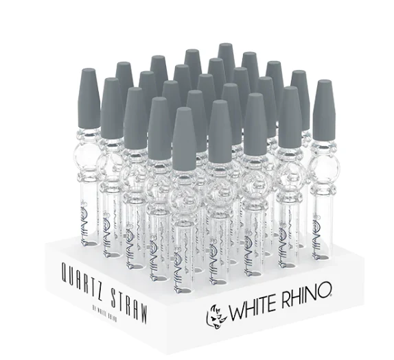 [Q-4862] WHITE RHINO QUARTZ V3 DAB STRAW WITH SILICONE CAP - 25 COUNT DISPLAY