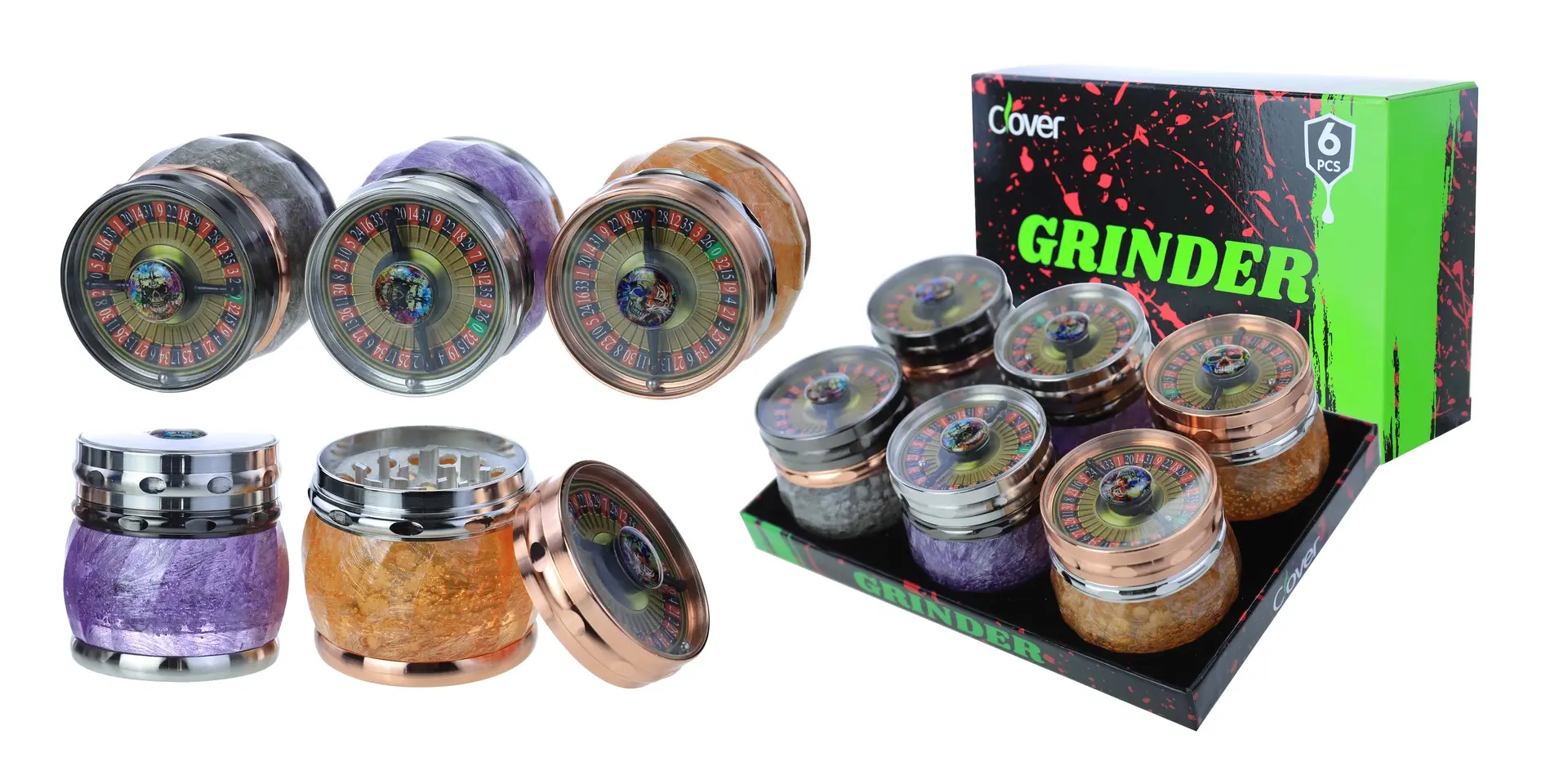 Clover Grinder Zinc Alloy 4 Part 6PC Display